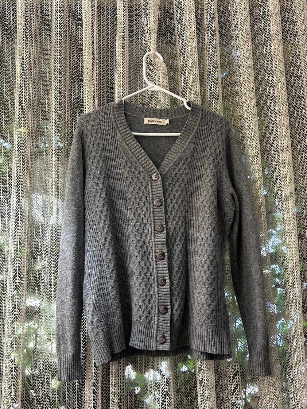 Oxford Charcoal Gray Cable Knit Button-Front Cardigan